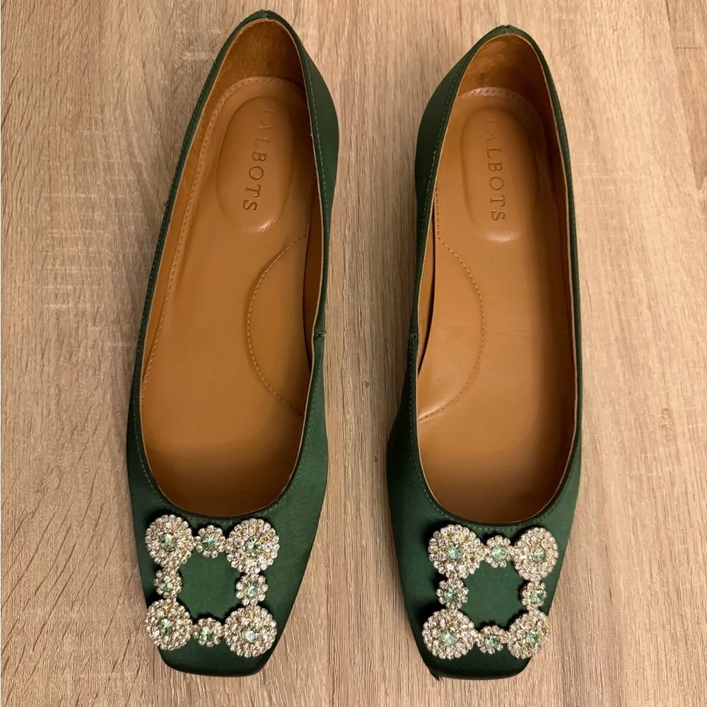 Talbots Green Flats with silver Embellishment